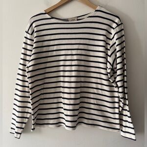 LL Bean Navy Blue and White Stripe 100% Cotton Long Sleeve Sweater